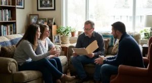 A family seeking advice from a probate attorney at home